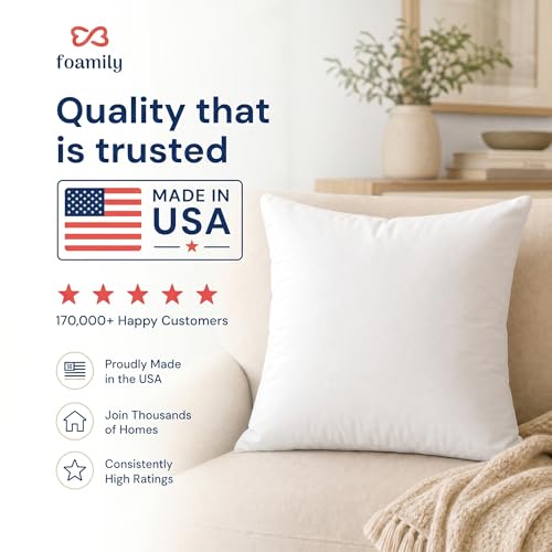 Foamily Couch Pillows Inserts 18x18 (Set of 4) Premium Decorative Pillows for Couch, Bed & Living Room, Soft Fluffy Throw Pillow Inserts for Home Décor