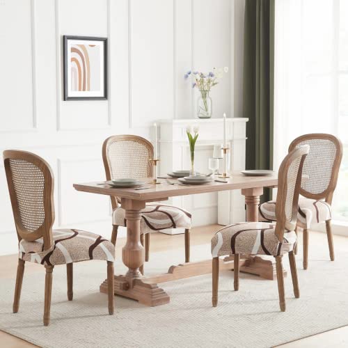 SearchI Stretch Dining Chair Seat Covers Set of 6, Soft Removable Washable Seat Covers for Dining Chairs, Dining Room Seat Cover Protector (Rear-Covered, Beige)