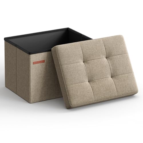 SONGMICS Small Folding Storage Ottoman, 15.7 x 12.2 x 12.2 Inches