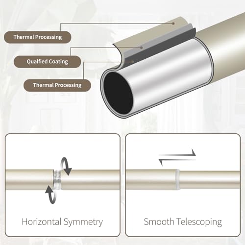 Champagne Gold Curtain Rod for Windows 28 to 48 Inches(2.3-4ft), 1" Diameter Heavy-Duty Adjustable Decorative Curtain Rod with Striped Twisted Finials - for Living Room Bedroom (Modern Home Decor)
