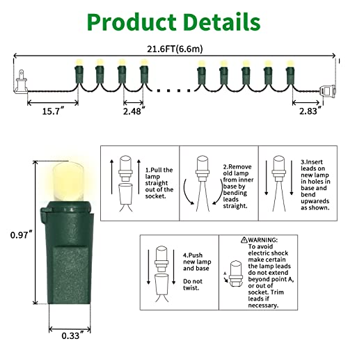 LAMPHOME 100 LED Warm White String Lights - 21.6FT LED Christmas Light, Mini led Extendable Green Wire Waterproof Indoor Outdoor Fairy String Lights for Xmas Tree Holiday Home Party Garden