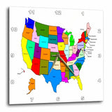 3D Rose DPP_80586_2 3dRose Colorful Map of The United States for Kids - Wall Clock, 13 by 13"