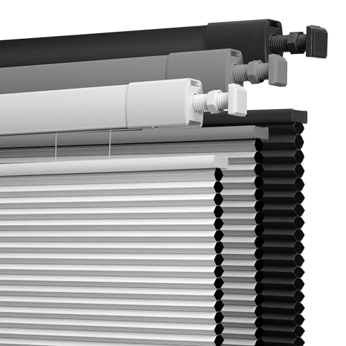 Boolegon No Drill No Tools Cellular Shades Top Down Bottom Up Honeycomb Blinds Blackout Cordless Window Blinds Easy to Install Cellular Shade for Windows,Blackout-White,34.5" W x 64" H..