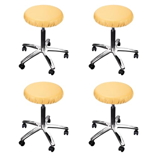 uxcell 4Pcs PU Leather Covers for Dining Room Chairs, Round Soft Waterproof Dining Seat Covers Removable Stretch Chair Cushion Slipcovers with Elastic Band for Home, Bedroom, Yellow