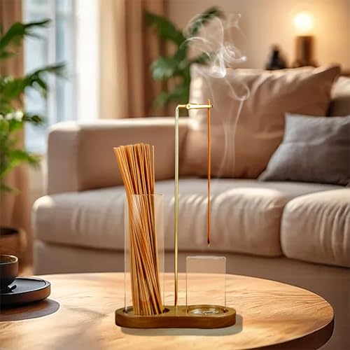 2 in 1 Incense Holder for Sticks, Anti-Ash Flying Incense Burne with Glass Ash Catcher and Incense Sticks Organizer for Meditation Yoga Spa Home Decor (Dark Base)