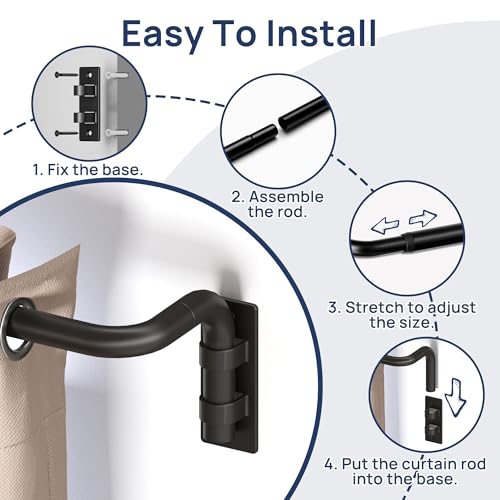 ENJOYBASICS Blackout Curtain rod for windows 48 to 84, Wrap Around Curtain Rods for Bedroom, Living Room, Adjustable from 30 to 86 Inches, Matte Black