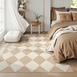 Checkered Print 5x7 Washable Area Rugs for Bedroom, Non Slip Ultra Thin Beige Rugs for Living Room, Geometric Plaid Dorm Decor Soft Low Pile Carpet for Office Kids Room Classroom