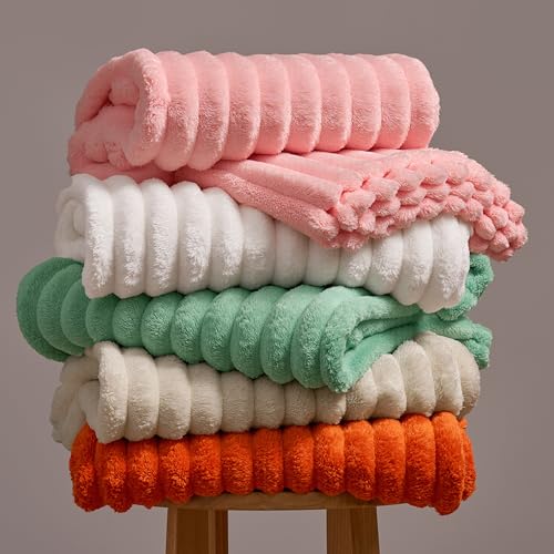 Joiedomi White Throw Blanket for Couch, Soft & Warm Fleece Blankets Gifts for Women Men Mom, Cozy Cute Soft Cream White Throw 50x60 Inches