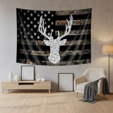 VEIGIKE American Flag Hunting Tapestry, Western Black and White Country Deer Tapestry Wall Hanging for Men Bedroom Room, Rustic Camo Tapestries Poster Blanket College Dorm Home Decor 60X40 Inches
