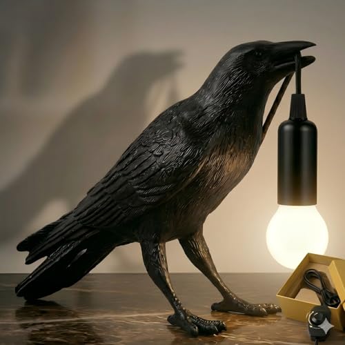 Crow Lamp Gothic Decor, Raven Table Lamp with Adjustable Brightness, Dark Academia Aesthetic Night Light for Bedroom, Halloween Black Bird Lamp, Unique Gift