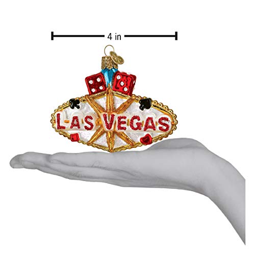 Old World Christmas Las Vegas Sign Glass Blown Ornament for Christmas Tree, Handcrafted Holiday Decoration, Gamble Collection