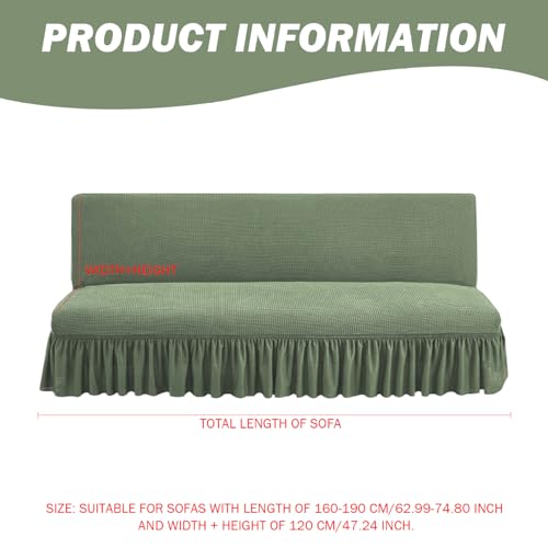Futon Cover Stretch Futon Mattress Cover Thicken Armless Sofa Cover with Skirt Soft Futon Covers Non-Slip Futon Slipcovers Washable Futon Couch Cover for Home
