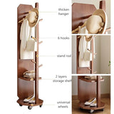 Floor-Standing Solid Wood Rotating Coat Rack，Full Length Mirror with Coat Rack Wood Floor Mirror with Wheels 360° Rotation 2 in 1 Full Body Mirror and Coat Rack for Living Room Bedroom Apart