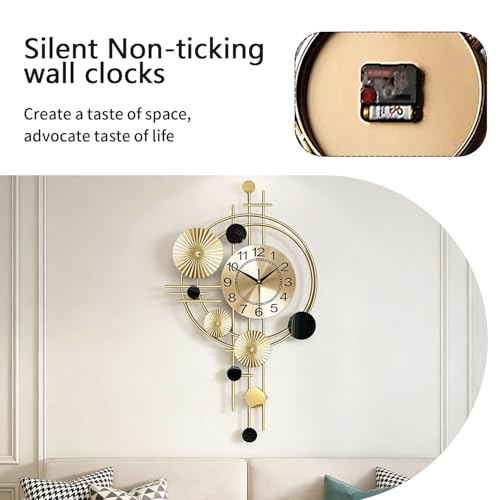 Large Wall Clocks for Living Room,Silent Non Ticking,Battery Operated Oversized Round Modern Wall Clock for Bedroom,Farmhouse,Office Wall Decor-17.8x30.7Inch(Golden)