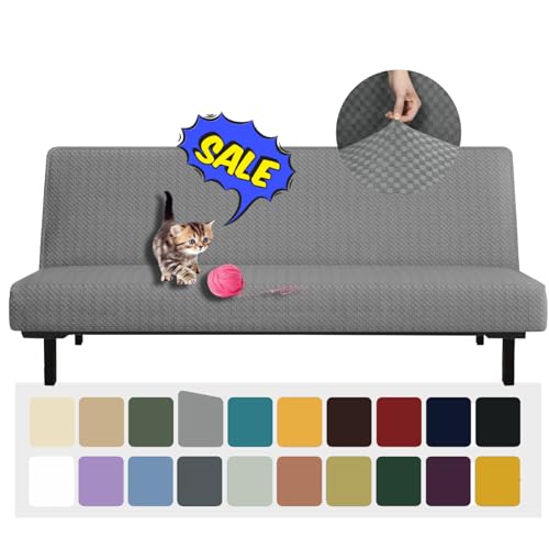YEMYHOM Futon Cover Latest Jacquard Design High Stretch Armless Sofa Bed Slipcover Anti-Slip Furniture Protector with Elastic Bottom (Futon, Light Gray)