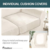 FantasDecor 4 Piece Sofa Velvet Couch Covers for 3 Cushion Stretch Slipcover with Individual Seat Cushion Elastic Furniture Protector for Pets, Machine Washable (Sofa, Ivory)