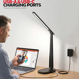 Honeywell LED Desk Lamp for Home Office, Eye-Caring Dimmable Reading Light with 4 Color Modes, Touch Control, USB-A & USB-C Charging Ports, Adjustable Head, Timer for Bedroom & Small Desks