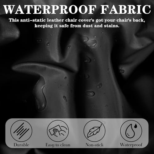 Pu Leather Dining Chair Seat Covers Set of 4, Waterproof Dining Seat Covers Stretch Chair Covers for Dining Chairs/Kitchen Room/Hotel, Odorless Seat Covers for Kitchen Chairs (Black - 4 PCS)