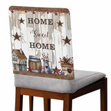 Sweet Home Country Star Dining Chair Cover Set of 4,Removable Chair Back Covers Retro Farm Gray Brown Wood Grain Washable Kitchen Chairs Slipcover for Home Dining Room Office Hotel