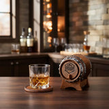Whiskey Barrel Coasters Set 6 Full Size Non-Slip Cabin Decor Bar Coasters, for dad, Man Cave – lifestyle view
