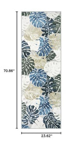 Wonnitar 2x6 Washable Runner Rug, Blue Leaf Kitchen Rug Runner with Rubber Backing, Tropical Coastal Low Pile Entry Carpet Soft Non-Shedding Bedside Mat for Bedroom Entrance Laundry