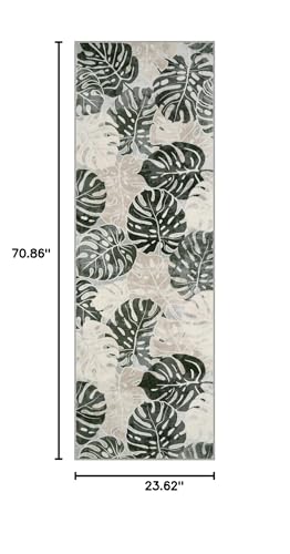 Wonnitar 2x6 Bathroom Rug Runner, Washable Leaf Runner Rugs for Hallway, Non-Slip Tropical Plant Long Carpet Monstera Low Pile Accent Mats for Bedside Kitchen Entrance Closet, Dark Jungle Green