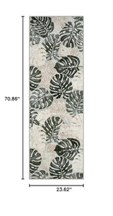 Wonnitar 2x6 Bathroom Rug Runner, Washable Leaf Runner Rugs for Hallway, Non-Slip Tropical Plant Long Carpet Monstera Low Pile Accent Mats for Bedside Kitchen Entrance Closet, Dark Jungle Green