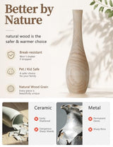 Hanobe Wood Tall Floor Vase: 22 Inch Slender Beige Boho Vase for Pampas Grass - Decorative Large Vases for Farmhouse Living Room Corner Entryway Fireplace Home Decor