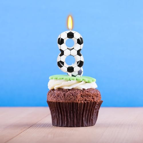 Soccer Birthday Candle - Number 8 Candle for Soccer Cake Topper, Sports Theme Birthday Party Decorations for Boys Girls
