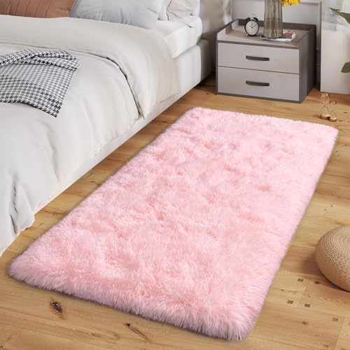 Dssimo Super Fluffy Throw Rugs for Bedroom, Modern Shag Pink Area Rug, Soft and Cozy Plush Small Carpet for Kids,Girls Boys and Teens Decorations for Living Room Dorm Nursery Classroom, 2x3 Feet