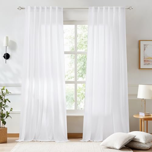NICETOWN Non-See-Through White Sheer Curtains 84 inches Long 2 Panels, Rod Pocket & Back Tab Privacy Window Treatments Light Filtering Drapes for Bedroom/Living Room, W52 x L84