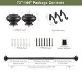 72-144 Inches Curtain Rods for Window, Vimayta 1 Inch Diameter Drapery Rod with Resin Finials, Ideal Adjustable Heavy Duty Single Curtains Rod for Bedroom, Living Room Decoration, Matte Black