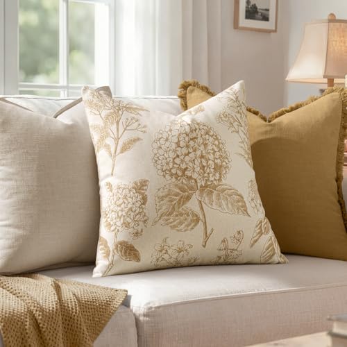 Set of 2 Decorative Floral Pillow Covers 18x18 Inch Light Yellow