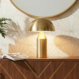 Brightech Venus Mushroom Table Lamp - Modern Lamp for Living Room, Bedroom Side/End Table - Dimmable, Unique Side Table LED Lamp Shade for Office, Reading - Brass/Gold, 14" Tall