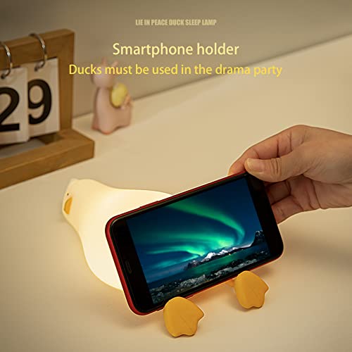 Benson Lying Flat Duck Night Light, LED Squishy Duck Lamp, Cute Light Up Duck, Silicone Dimmable Nursery Nightlight, Rechargeable Bedside Touch Lamp for Breastfeeding, Finn The Duck.