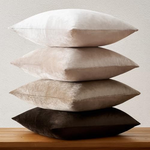 GIGIZAZA Pack of 4 Decorative Velvet Pillow Covers 16x16 Gradient Brown