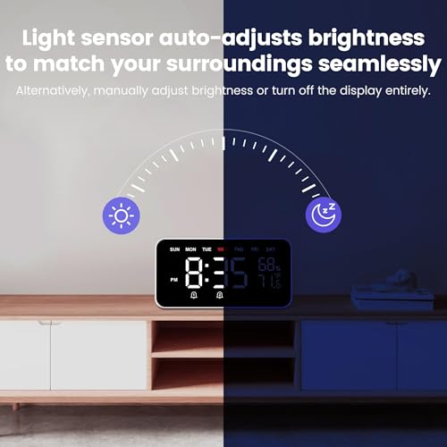 Dekala Bed Shaker Loud Alarm Clock for Heavy Sleepers Adults, Vibrating Dual Alarm Clocks for Bedrooms, Large Display Auto Dimmer,Temperature & Humidity Detect, 7-Day Programmable, Ideal Gift