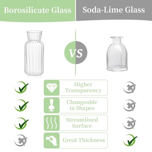 Modern Clear Glass Bud Vase Set: Glasseam 4Pcs Small Mini Flower Centerpieces Vases Handmade DecorativeCute Short Window Corner Home Decor for Wedding Reception Dining Table Single Rose Flowers