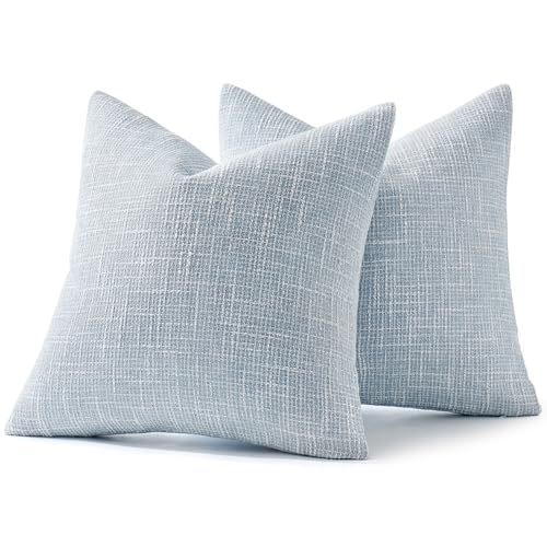 MIULEE Burlap Linen Spring Throw Pillow Covers 18x18 Inch Set of 2 Coastal Light Blue Farmhouse Decorative Pillows Modern Soft Accent Cushion Covers for Couch Sofa Bedroom Livingroom Home Decor
