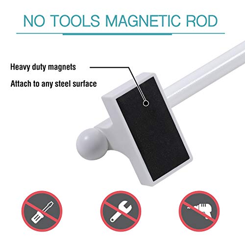 Magnetic Curtain Rods for Metal Doors Multi-Use Curtain Rods for Small Windows Cafe Sidelight and Iron Steel Places, 1/2 Inch Diameter, Tool Free (2 Pack, Adjust from 16 to 28 Inch, White)