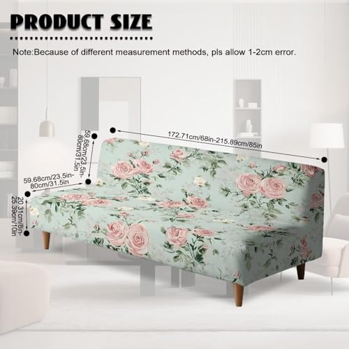 Pink Rose Futon Couch Cover Full Size Light Green Couch Slipcovers Without Armrest Easy Going Stretch Sofa Covers for Living Room
