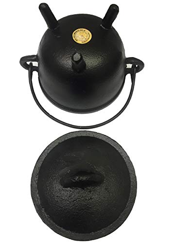 New Age Imports, Inc. Cast Iron Cauldron w/handle & lid, ideal for smudging, incense burning, ritual purpose, decoration, halloween decoration, candle holder, etc. (Pot Style 4" Dia (BR90))