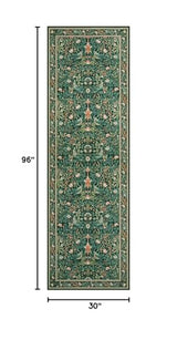 Kitchen Runner Rugs Washable, Boho Floral Hallway Runner Rug 8ft, Botanical Birds Indoor Floor Carpet for Entryway Laundry Bedroom Bedside, Dark Green