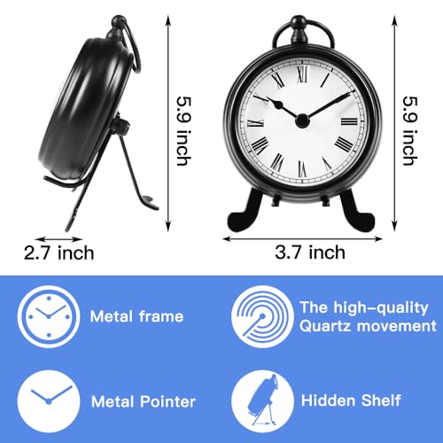 BESTIME AM-07 Black Metal Desk Clock.Small and Exquisite,Easy Read White Dial Black Numerals,Indoor,Elegant,Classy Style,Office,Living,Kitchen,Bedroom,Children's Room.