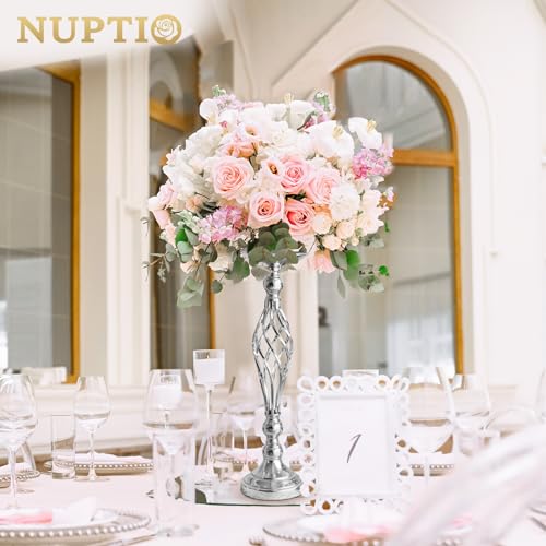 NUPTIO Silver Centerpiece Stand for Table, Twist Style , 20.5" Tall, 2 Pcs