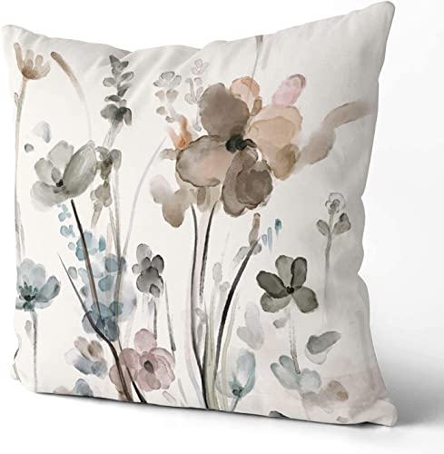 KKVEE Flower Throw Pillow Covers 18x18 Set of 2, Flowers Pillow Cushion Cases, Modern Decorative Square Pillowcases for Sofa Couch Bedroom Living Room Car