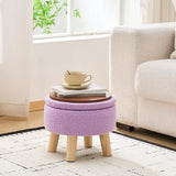 Wimarsbon Round Storage Ottoman,Footstool with Padded Seat and Wood Legs