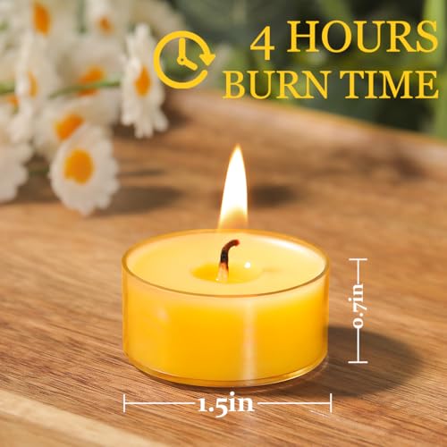 36 Packs Beeswax Tealight Candles- 4 Hour Burn Time Beeswax Candles Burn Evenly and Clean Bees Wax Candles Bulk Smokeless Beeswax Tea Lights for Relaxing Air Purification
