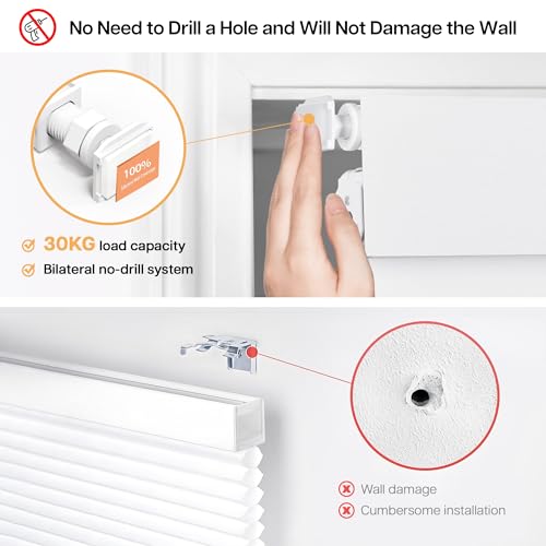 LazBlinds No Drill Blackout Roller Shades, 35" W x 72" H, White | Cordless, Thermal Insulated Fabric, UV Protection, For Indoor Windows, For Home and Office