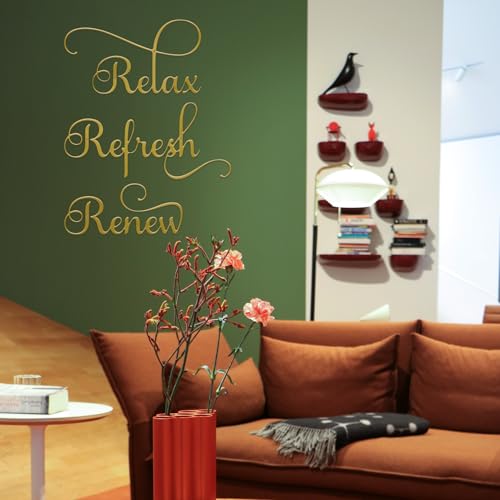 3 Pieces Relax Refresh Renew Bathroom Signs Decor Farmhouse Bathroom Wall Art Sign Gold Metal Relax Renew Refresh Wall Decor for Home Living Room Any Room Bathroom Decoration (Gold)